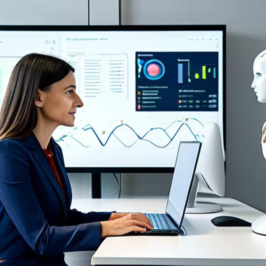 Therapist and AI Side-by-Side**

"A professional psychologist, female, in a modern, brightly lit office in Milan, Italy, wearing a modest business casual outfit, fully clothed, sitting at a desk next to a sleek, futuristic AI interface. The AI displays empathetic responses on its screen. Safe for work, appropriate content, professional, perfect anatomy, natural pose, well-formed hands, correct proportions, family-friendly."

**