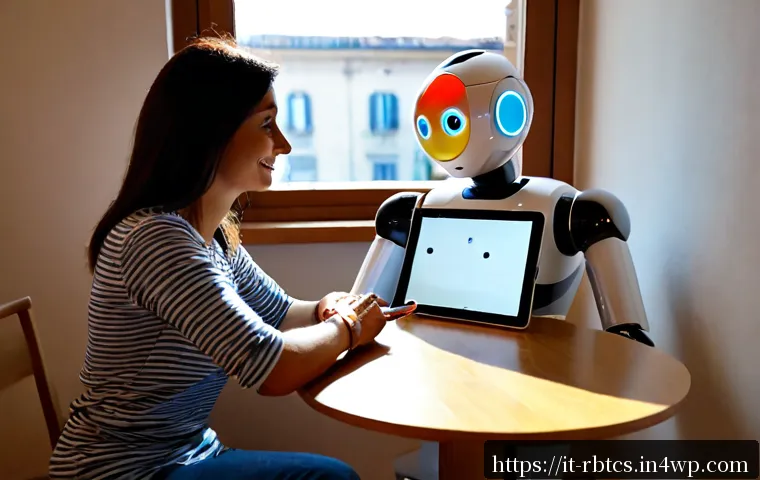 Home 17 로봇 심리상담의 고객 맞춤형 솔루션 - Photorealistic scene of a friendly humanoid counseling robot providing personalized emotional suppor...